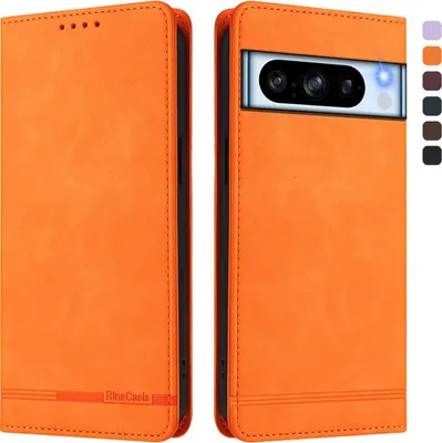 Produktbild von Hülle für Google Pixel 8 Pro, Retro Kunstleder Ständer Klapphülle mit Kartenfächer und Magnetische Orange
