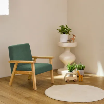 Produktbild von sweeek - Skandinavischer Kindersessel aus Cord und Hevea-Holz - Khaki