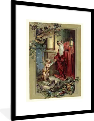 Produktbild von MuchoWow® MuchoWow® Gerahmtes Poster Weihnachtsmann - Porträt - Retro 60x80 cm - Poster mit zchwarzem Bilderrahmen - Wohnzimmer - Dekorationen - Prämie