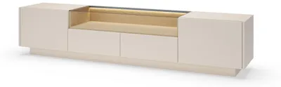 Produktbild von Masseno TV-Schrank PORTA 203 cm Fernsehschrank mit 2 Schubladen und 2 Türen TV-Lowboard für Wohnzimmer Modern 203x39,5x43,4 cm Beige / Eichefarben