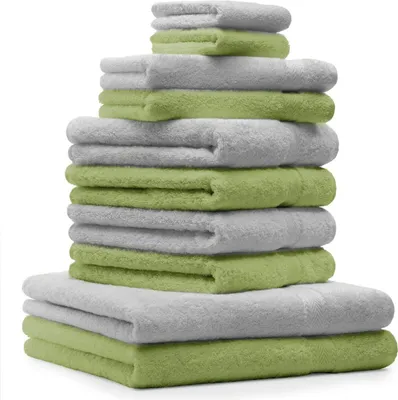 Produktbild von Betz 10-tlg. Handtuch-Set PREMIUM CLASSIC 2 Duschtücher 4 Handtücher 2 Gästetücher 2 Seiftücher Farbe: apfelgrün & silbergrau