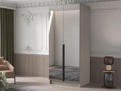 Obrázek produktu pro Úzká zrcadlová šatní skříň 100 cm SELLY 3 - kašmír / černá