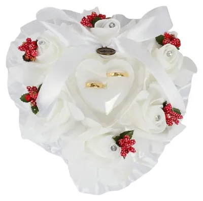Produktbild von Solidchoice – Herzförmiges Ringkissen mit weißen Rosen für Hochzeit und Verlobung