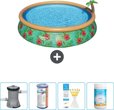 Immagine prodotto di Piscina gonfiabile rotonda Bestway ad ambientazione rapida - Paradise Print - 457 x 84 cm - inclusa pompa - filtro - strisce reattive - cloro