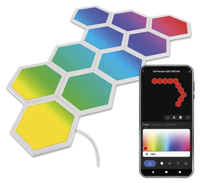 GoSmart LED svítidlo Hexagon, startovací sada, 10 dílů, 19 W, RGBIC stmívatelné, WiFi