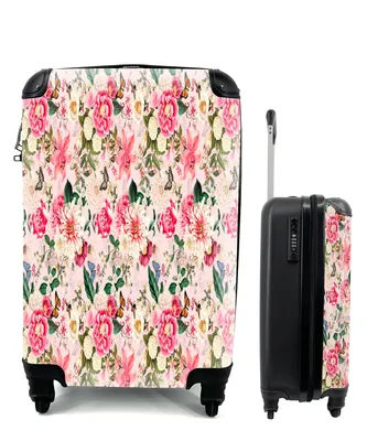 Produktbild von MuchoWow® Koffer Handgepäck Trolley Rollkoffer Kleine Reisekoffer mit 4 Rollen - Blumen - Lilie - Rosa - Schmetterling - Cabin Size < 55x40x23 cm & 55x40x20 cm - Fotokoffer - Kabinenkoffer - Boardgepäck - Reise-Box - Reisekoffer - Reisegepäck - Koffer mit Bild - Trolley für Kinder