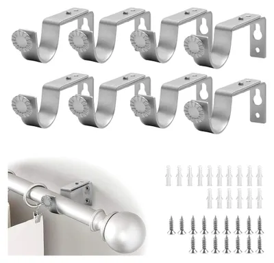 Produktbild von 8 Stück Vorhang Halterung Gardinenstange Halterung Metall Verstellbare Wandhalterung für Gardinenstangen Schwerlast-Wandhalterungen Vorhangstangenhalterungen mit Schrauben für Schlafzimmer (Weiß)