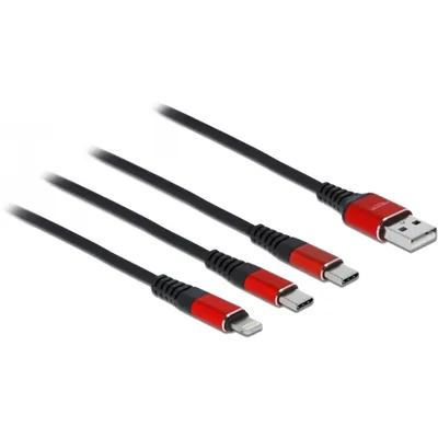 Produktbild von Delock USB Ladekabel 3 in 1 Typ-A zu Lightning" / 2 x USB Type-C 30 cm