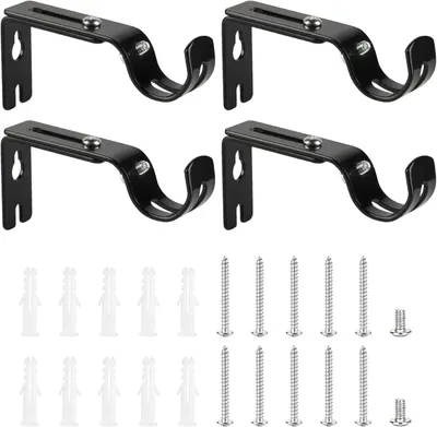 Immagine prodotto di 4 support per tende neri, staffa regolabile da parete, diametro 25 mm