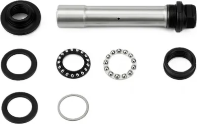 A collection of bicycle hub components laid out on a white background.