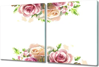 Produktbild von Glas-Herdabdeckplatte Glaskeramikkochfeld-Abdeckung Spritzschutz - 2x 40x52 cm - Aquarell Rosenstrauß
