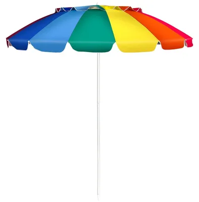 Produktbild von 243cm Strand-Sonnenschirm Outdoor-Sonnenschirm Strandschirm Alu neigbar Terrassenschirm -Bunt