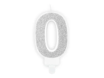 Produktbild von Geburtstagskerze Zahl 0 mit Glitzer 7cm silber
