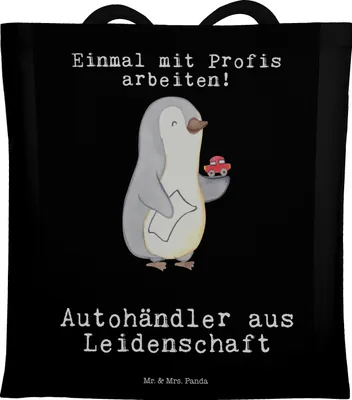 Produktbild von Mr. & Mrs. Panda Jutebeutel Autohändler Leidenschaft - Schwarz - Geschenk, Autohandel, Shopping Tasche, Schultasche, Lustig, wagenhändler, Spruch, Tote Bag