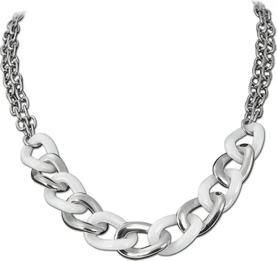 Immagine prodotto di Collana Amello in acciaio inossidabile e Vetroceramica 50cm gioielli a cordoncino argento bianco D2ESKX06W