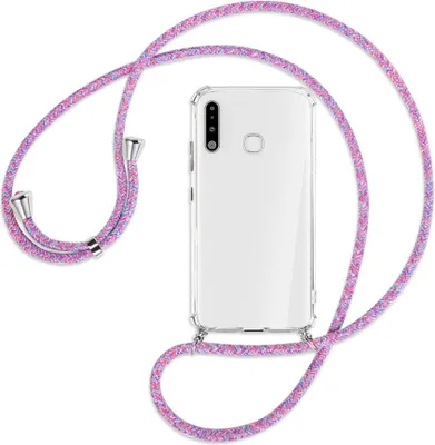 Produktbild von Handykette Backcover-Schutzhülle mit Band (Metall silberfarben) für Samsung Galaxy A70e - lila/rosa/blau