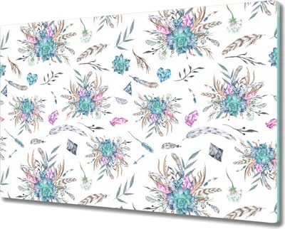 Produktbild von Herd-Abdeckplatte Glas Schneidebrett Ceranfeld-Abdeckung - 80x52 cm - Blumen und Federn