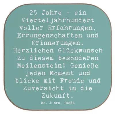 Produktbild von Mr. & Mrs. Panda Tischuntersetzer Spruch 25. Geburtstag - Meeresbrise - Geschenk, Geschenke, Erfahrungen, Untersetzer Tasse, Holzuntersetzer, für Gläser, Meilenstein