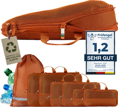 Immagine prodotto di TRAVEL DUDE Organizer Valigia con Compressione – Packing Cubes Salvaspazio da Viaggio, Set Organizer per Valigia e Zaino, Divisori Valigia