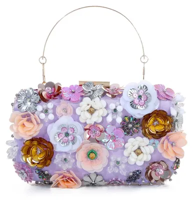 Produktbild von Lila Blumen Clutch Abendtasche mit Kette
