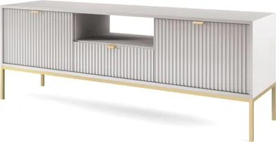 Produktbild von TV Lowboard Kioto 154 cm Grau & Gold – Rillenfront, Goldene Griffe, 1 Schublade, Elegant
