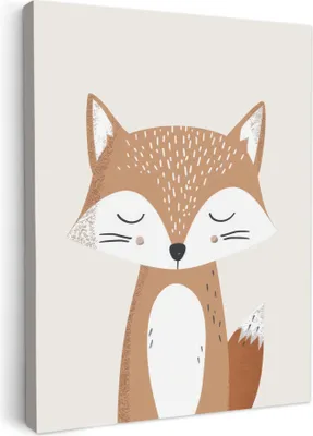 Produktbild von Leinwand Bilder 50x70 cm - Kinder Beige - Fuchs, Bilder Wohnzimmer Modern, Wanddeko