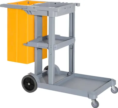 Obrázek produktu pro Úklidový vozík - Úklidový vozík - S taškou, kolečky, 3 policemi - 121x50,5x96,5 cm - Černý