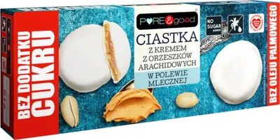 Obrázok produktu pre COOKIES S ARAŠIDOVÝM KRÉMOM V MLIEKU BEZ PRIDANÉHO CUKRU 128 g - PURE&GOOD