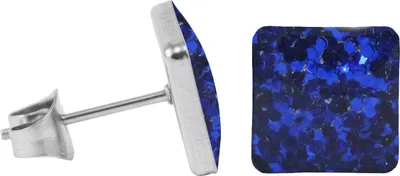 Produktbild von Chirurgenstahl Ohrstecker Glitterline Quadrat Farbe - Dunkelblau Größe - 9 mm