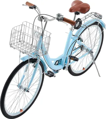 Obrázok produktu pre 26-palcový cruiser bicykel 1-rýchlostný svetlo modrý plážový cruiser bicykel s košíkom