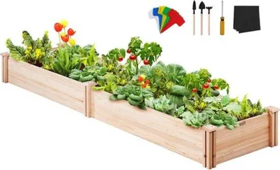Zdjęcie produktu dla Drewniana donica ogrodowa – podwyższona konstrukcja – zawiera system drenażowy i akcesoria