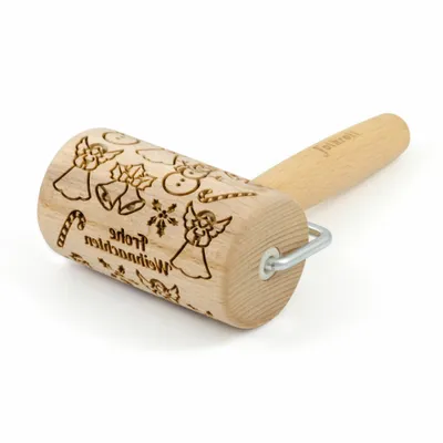 Image de Folkroll rouleau à pâte Joyeux Noël, mini, 9.5 cm, rouleau à pâtisserie, rouleau à gaufrer, motif, rouleau, bois de hêtre, 334959