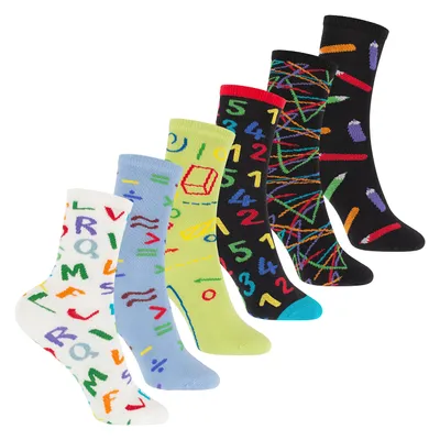 Produktbild von Bunte Baumwoll Basic Socken (6 Paar) mit lustigen Motiven für Mädchen & Jungen - School 35-38