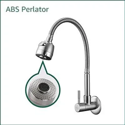 Produktbild von Wasserhahn Küche Kaltwasserhahn 360° Schwenkbar nur Kaltwasser, 2 strahlarten Kaltarmaturen Wasserhahn Kalt mit flexiblem Hals Edelstahl Wandmontage