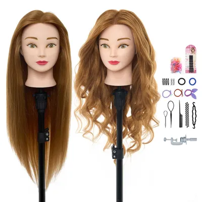 Image de Solidchoice - Tête d'entraînement professionnelle pour coiffeurs, avec 60 % de cheveux naturels