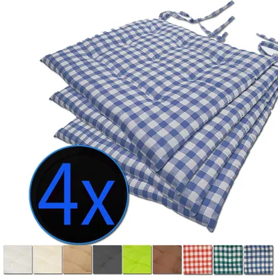 Produktbild von Stuhlkissen Nizza 38x38 cm 4er Pack Sitzkissen mit Steppung, Farbe:Karo-Blau