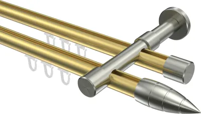 Produktbild von Interdeco Innenlaufstange / Gardinenstange mit Innenlauf Messing-Optik / Edelstahl-Optik, Typ Prestige Samanto (Rillenpatrone), 20 mm Ø 2-läufig, 100 cm