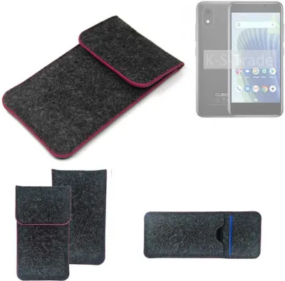 Produktbild von K-S-Trade Handy Schutz Hülle kompatibel mit Cubot J20 Schutzhülle Handyhülle Filztasche Pouch Tasche Case Sleeve Filzhülle dunkelgrau rosa Rand