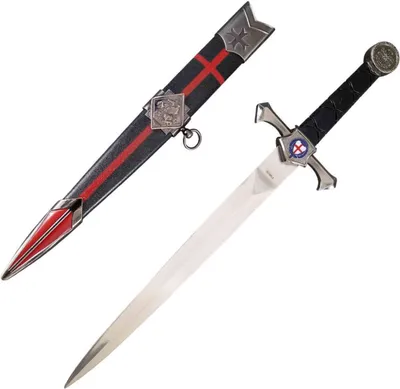 Produktbild von Ritterdolch mit Templerkreuz, schwarz/rote Scheide, Stahlklinge