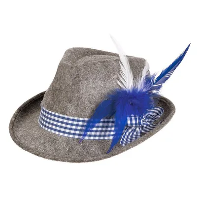 Produktbild von Hut Wiesn blau – Filzhut mit Feder & Karo Band für Herren