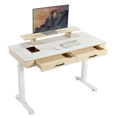 Produktbild von EUREKA ERGONOMIC Höhenverstellbarer Computertisch 140x60cm Elektrisch Schreibtisch Schieferplatte mit Doppelschublade und Monitorständer