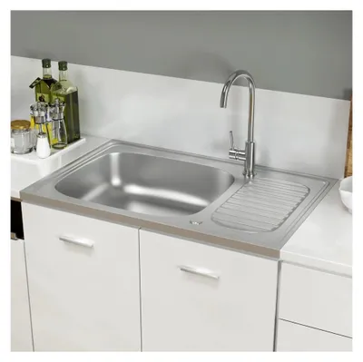 Produktbild von Küchenspüle mit Abtropffläche aus Edelstahl 800x500x155 mm