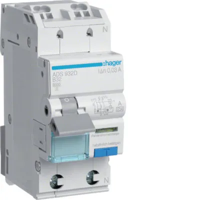 Produktbild von Hager FI/LS-Schalter 1P+N 6kA B-32A 30mA ADS932D (ADS932D)