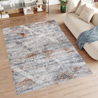 Produktbild von Teppich Wohnzimmer Schlafzimmer Kurzflor Modern Meliert Vintage Design Grau Creme  80 x 150 cm