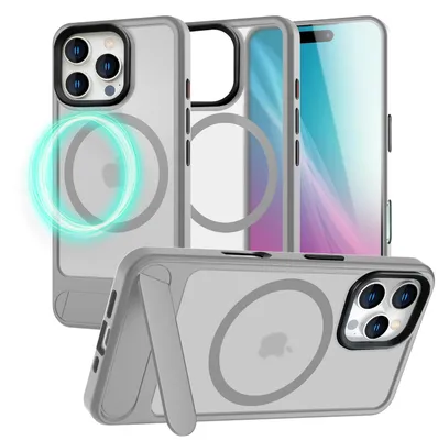 Produktbild von NALIA Magnet-Case für iPhone 16 Pro Max – Klappständer & Kameraschutz – TRITON (Matt-Transparent & Hybrid-Schutz) – Marke aus Berlin – Titan Grau