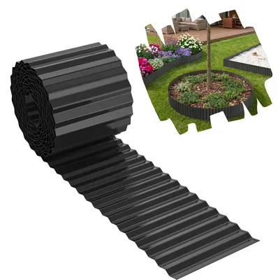Productafbeelding van YARDIN Graskant- en borderafboording, zwart, 50 meter x 18 cm, verzinkt staal, snijbaar. Metalen tuinrand voor gazon, bloembedden en tuinpaden