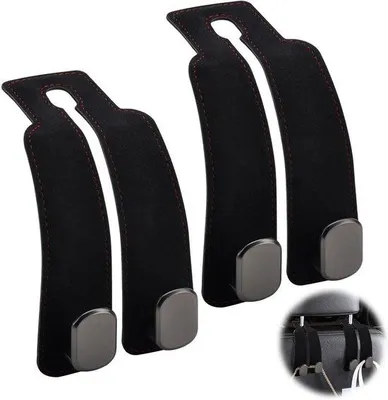 Produktbild von Autohaken für den Rücksitz - Autoaccessoires - Tragetasche - Set aus 2 - Schwarz - Lederschutzfolie