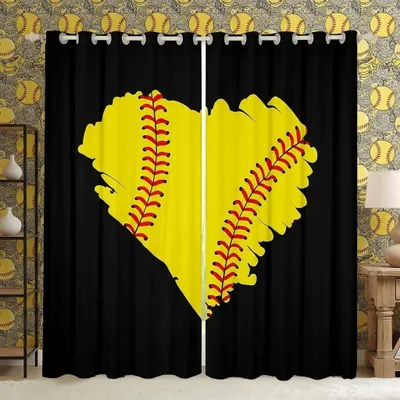 Produktbild von Herzförmige Fenstervorhänge im Baseballstil, Set von 2