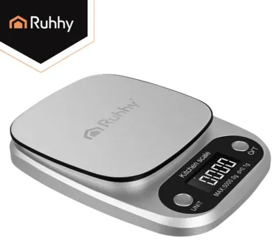 Produktbild von Ruhhy 27931 Digitale Küchenwaage, 5 kg, mit LCD-Display, silberfarben