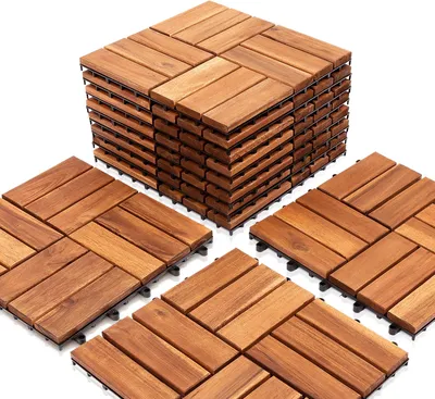 Produktbild von Izrielar 5m² Holzfliesen Terrassenfliesen 55 STK Holz Fliesen Mosaik 30x30 cm- Balkonfliesen wetterfest aus Akazienholz mit Klicksystem für Terrasse Balkon
